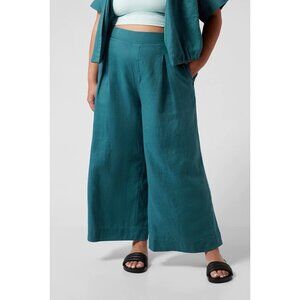 Athleta Women's Playa Linen Wide Leg Crop Pant Borealis Green Teal Blue Size 0